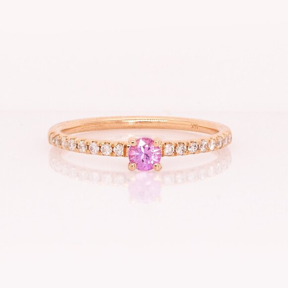 Ceylon Pink Sapphire Ring in 14K Solid Gold with Natural Diamond Accents - Picture 6 of 9